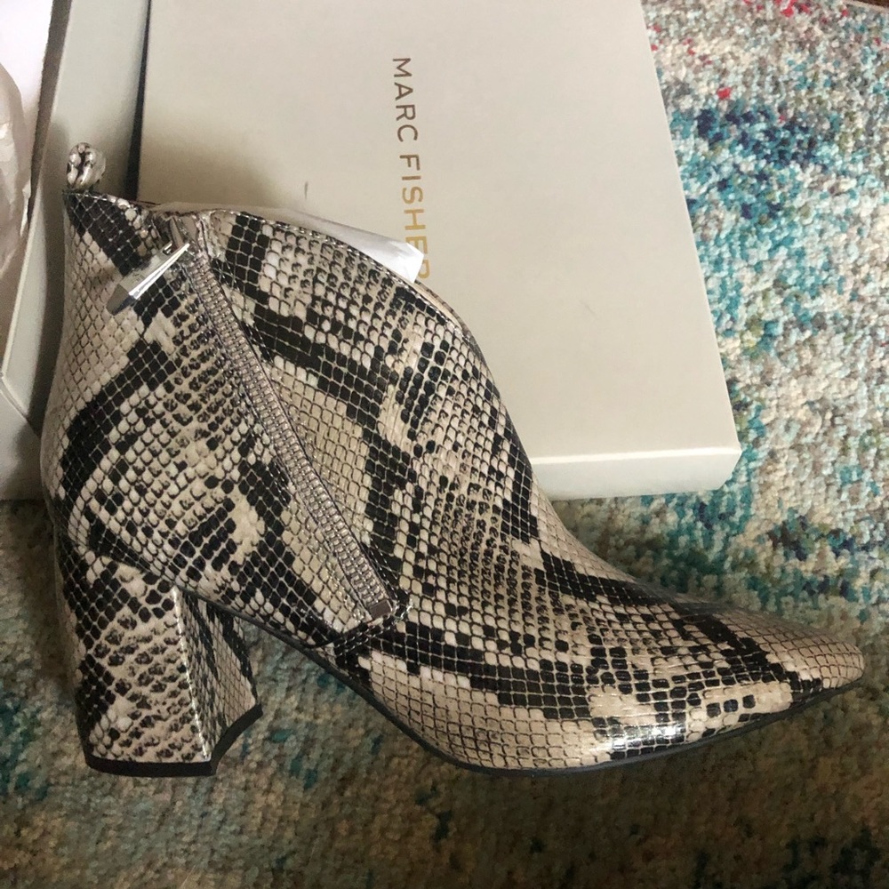 Snake print side zip booties. Never worn